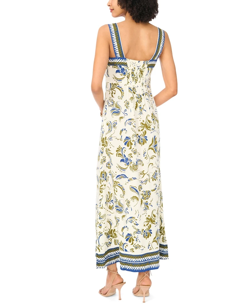 Vince Camuto Women's Printed Smocked Back Square Neck Maxi Dress