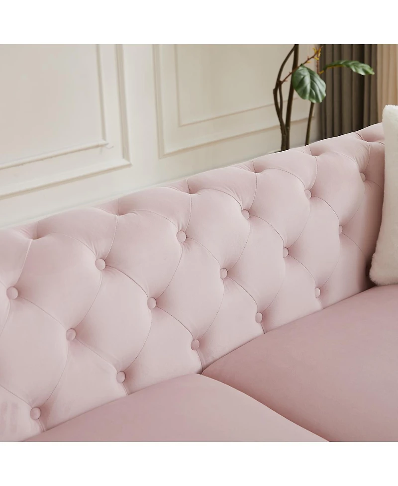Streamdale Furniture Modern Luxury Velvet Sofa with Chesterfield Quilted Accents & Pillows