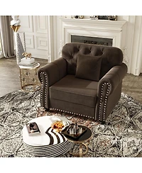 Streamdale Furniture Velvet Chesterfield Sofa Nailhead Trim and Rolled Arms