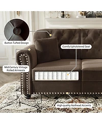 Streamdale Furniture Velvet Chesterfield Sofa Nailhead Trim and Rolled Arms