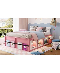 Streamdale Furniture Platform Bed w/ Bookshelf, Led