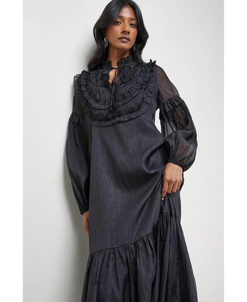 Warehouse Women's Crinkle Stripe Frill Midi Dress