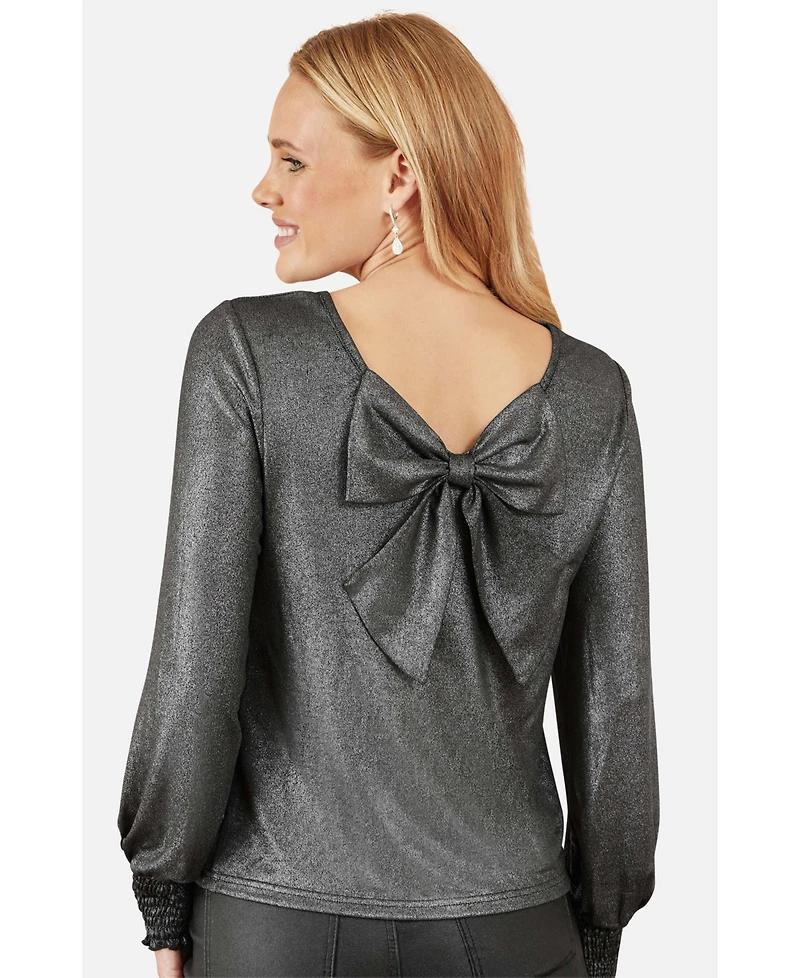 Yumi Women's Metallic Bow Back Top