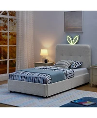 Streamdale Furniture Rabbit Ear Upholstered Bed Led and 4 Drawers
