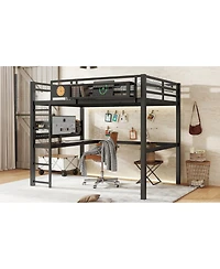 Streamdale Furniture Metal Loft Bed with Desk, Storage, Clock, and Charging Port