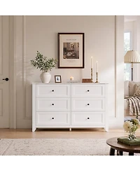 homfan 6-Drawer Farmhouse Dresser, 53.9" Wide Wood Storage Chest with Deep Drawers for Bedroom, Hallway and Living Areas