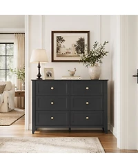 homfan 6-Drawer Farmhouse Dresser, 53.9" Wide Wood Storage Chest with Deep Drawers for Bedroom, Hallway and Living Areas