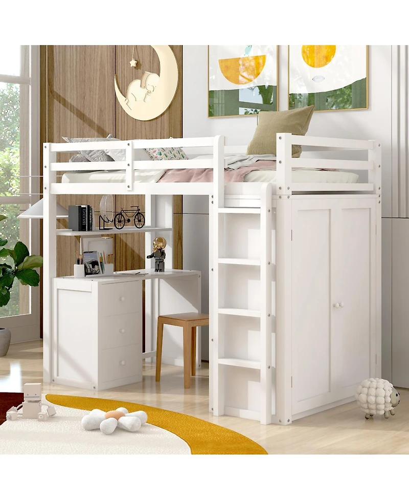 Streamdale Furniture Twin size Loft Bed with Drawers, Desk, and Wardrobe