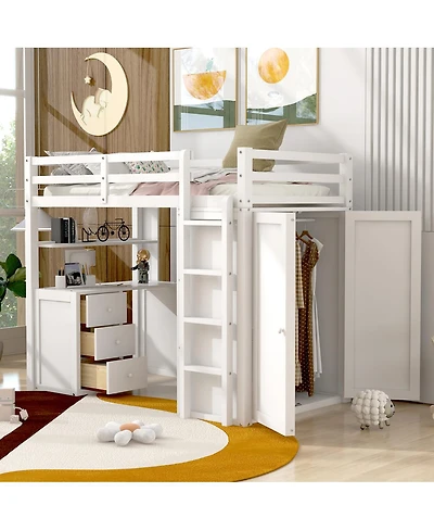 Streamdale Furniture Twin size Loft Bed with Drawers, Desk, and Wardrobe