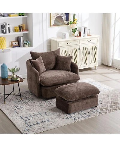 Streamdale Furniture Oversized Swivel Accent Chair with Ottoman and 3 Pillows.