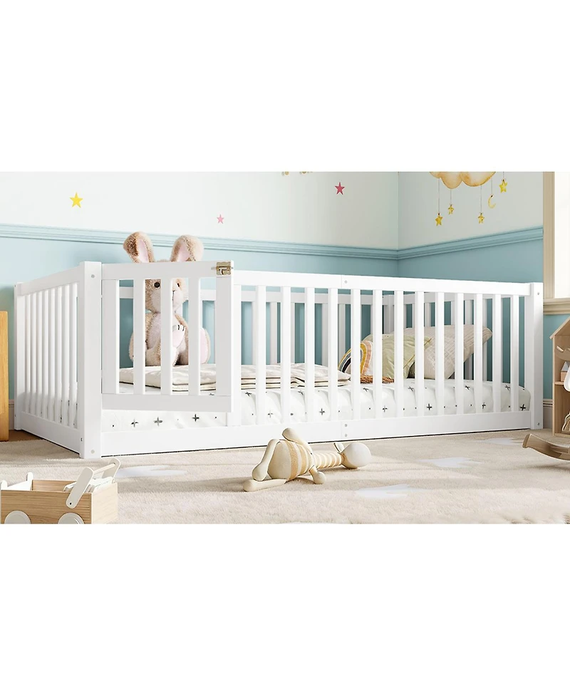 Streamdale Furniture Twin Size Bed Floor Bed with Safety Guardrails and Door for Kids