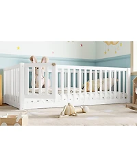 Streamdale Furniture Twin Size Bed Floor Bed with Safety Guardrails and Door for Kids