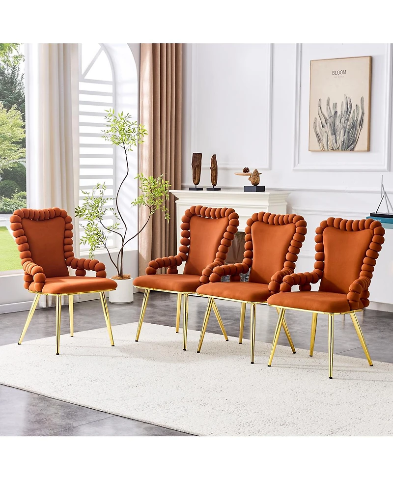 Streamdale Furniture Set of 2 Puffy Bubble Chairs with Gold Legs, Velvet Dining Chairs