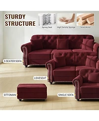 Streamdale Furniture Burgundy Velvet Chesterfield Sofa with Nailhead Trim