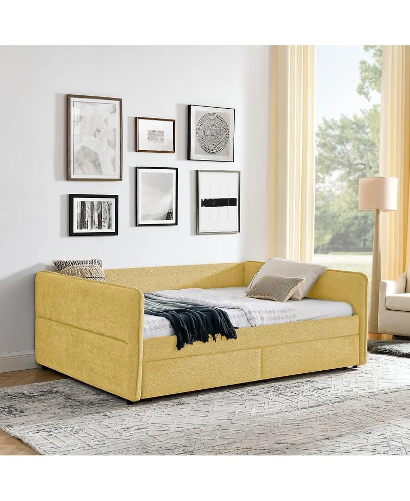Streamdale Furniture Queen Boucle Daybed w/ 2 Drawers and Tufted Sofa Bed