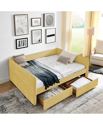 Streamdale Furniture Queen Boucle Daybed w/ 2 Drawers and Tufted Sofa Bed