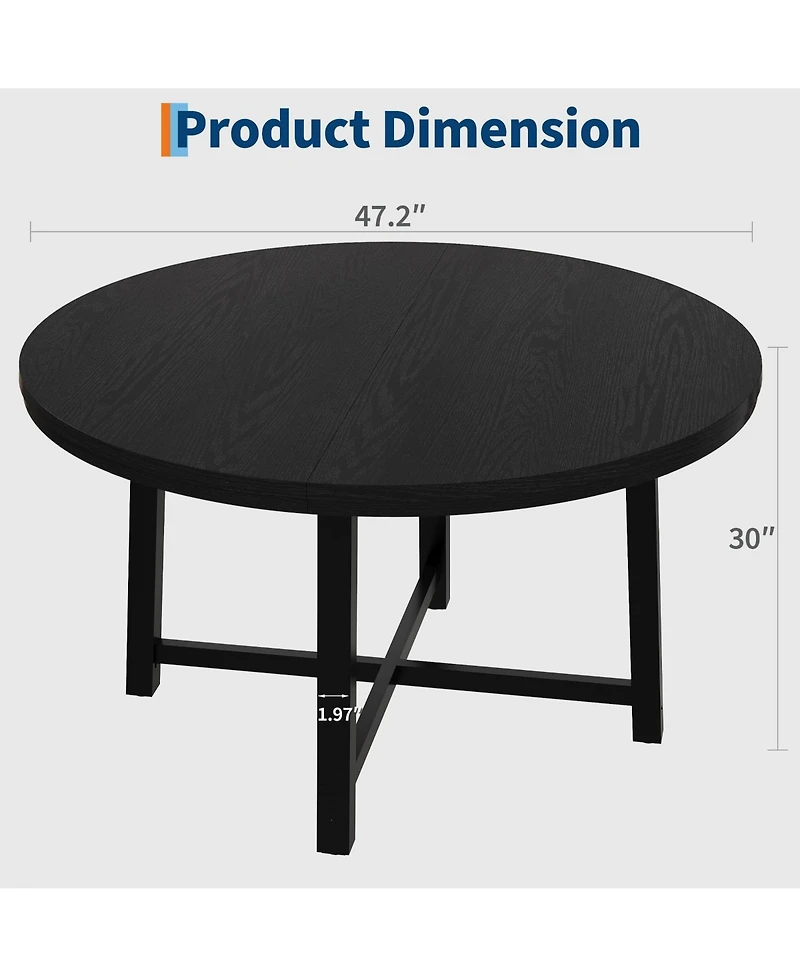 homfan Round Dining Table for 4 to 6 with Metal Frame, Space-Saving Kitchen and Room