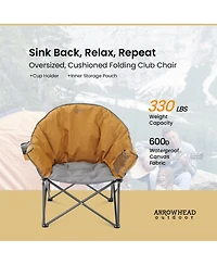 Arrowhead Outdoor 2-Pack Oversized Heavy-Duty Club Folding Padded Moon Camping Chair with Cup Holder and Carrying Bag, Supports 330 lbs