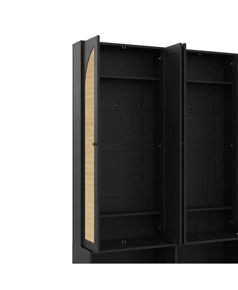 Streamdale Furniture Farmhouse Hall Tree with Rattan Doors and 6 Hooks