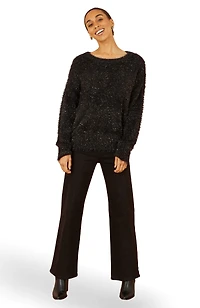Yumi Women's Metallic Fluffy Eyelash Relaxed Jumper