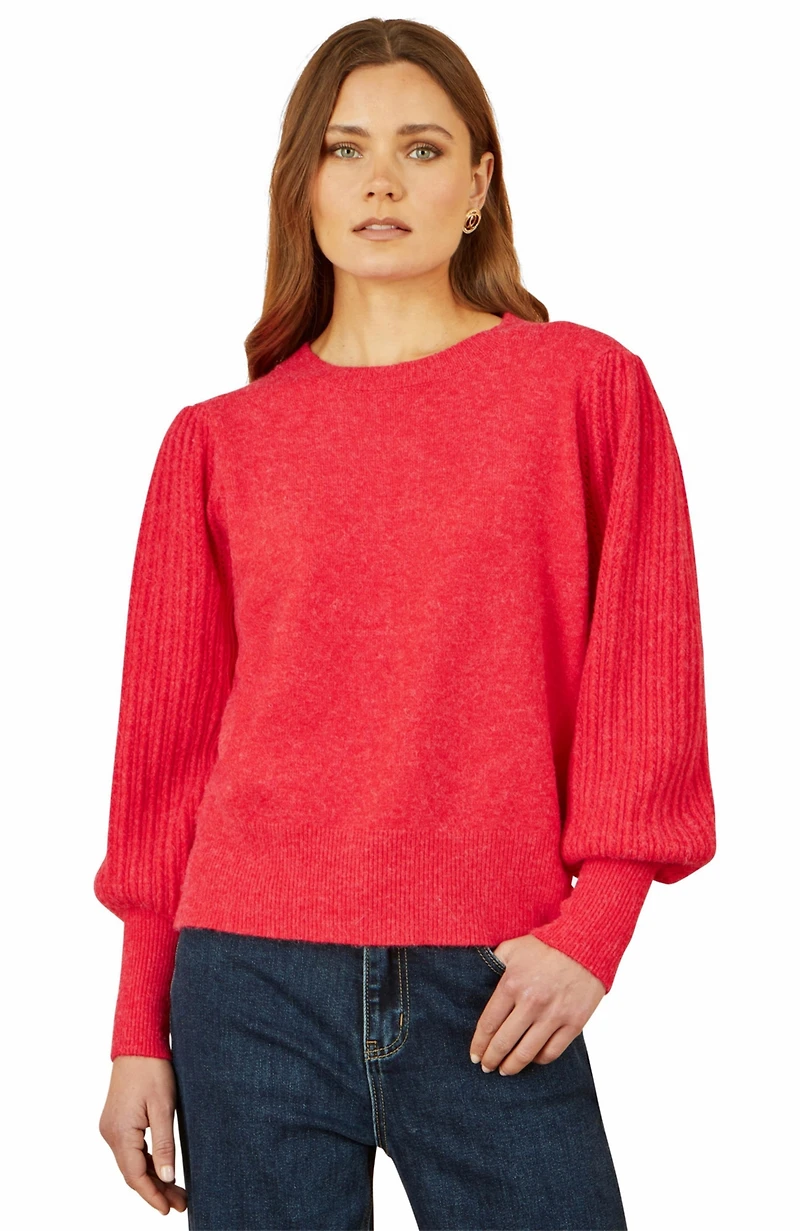Yumi Women's Knitted Balloon Sleeve Textured Jumper