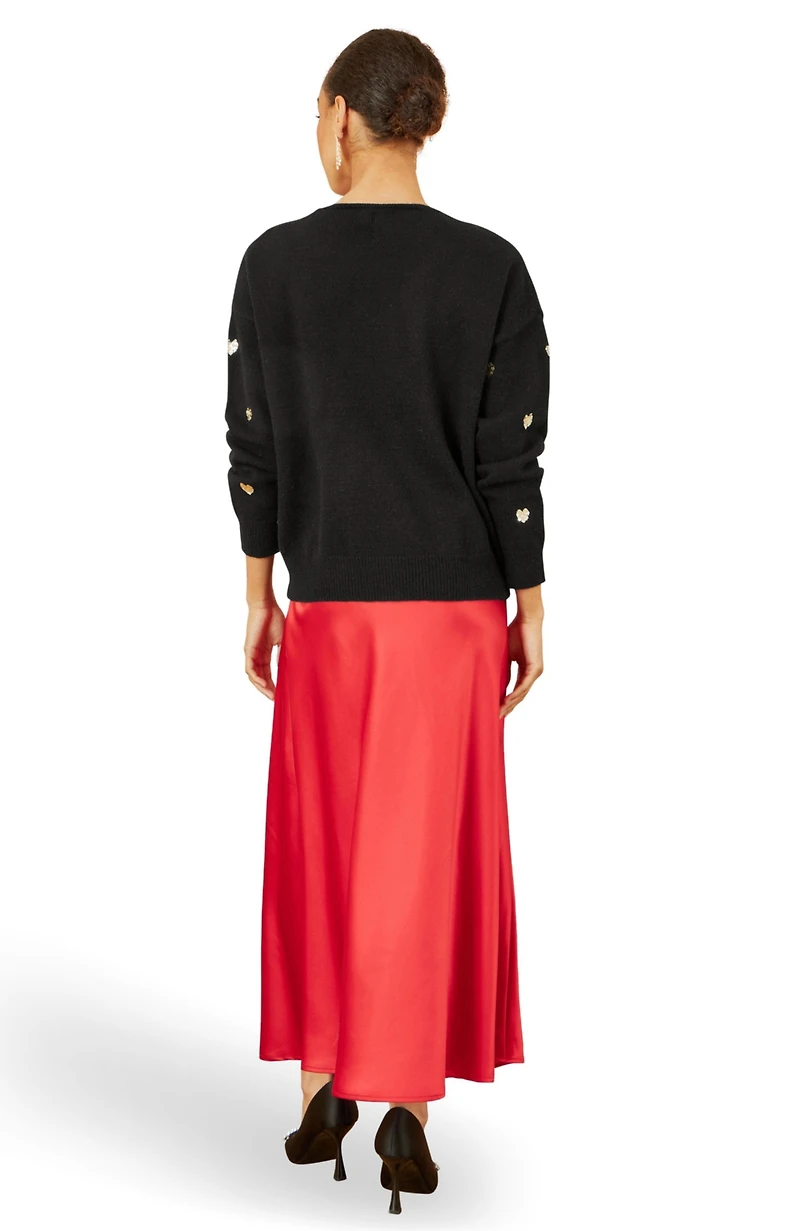 Yumi Women's Sequin Heart V-Neck Jumper