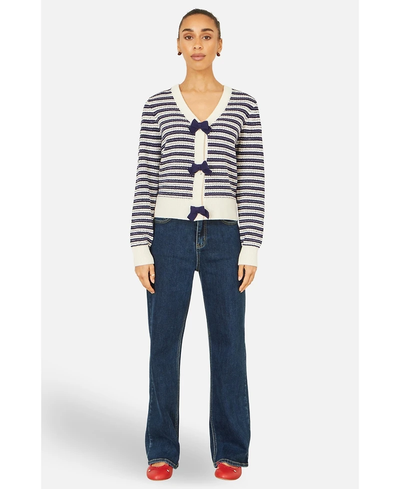 Yumi Women's Stripe With Bow Detail Cardigan