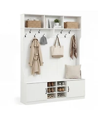 Slickblue Entryway Hall Tree 6-in-1 with Bench and Storage Unit