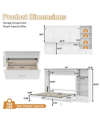 Streamdale Furniture Murphy Bed With Storage, Shelf, Drawer, Foldable Platform Bed