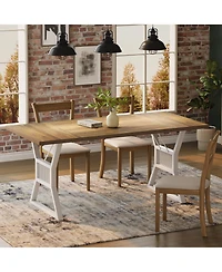 homfan Farmhouse Dining Table for 4 to 6, Rectangular Kitchen with Metal Legs