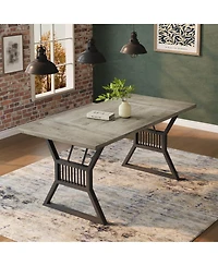 homfan Farmhouse Dining Table for 4 to 6, Rectangular Kitchen with Metal Legs