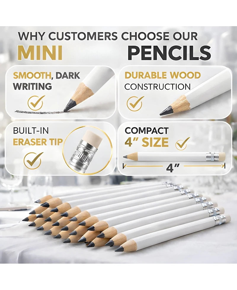 Gnuadz Pencils Mini Wood Eraser Sharpened Round Schools Wedding 100pcs