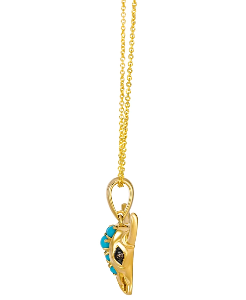 Le Vian Robin's Egg Blue Turquoise (1/4 ct. t.w.) & Diamond Western Bull Pendant Necklace in 14k Honey Gold