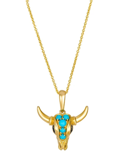 Le Vian Robin's Egg Blue Turquoise (1/4 ct. t.w.) & Diamond Western Bull Pendant Necklace in 14k Honey Gold