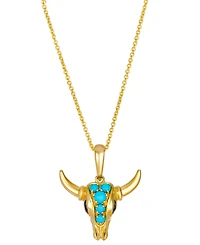 Le Vian Robin's Egg Blue Turquoise (1/4 ct. t.w.) & Diamond Western Bull Pendant Necklace in 14k Honey Gold
