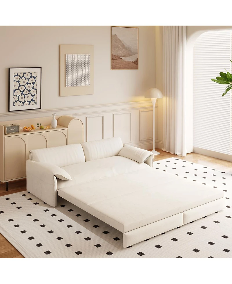 Streamdale Furniture 66" Queen Pull Out Sofa Bed with Storage - Velvet Loveseat Sleeper