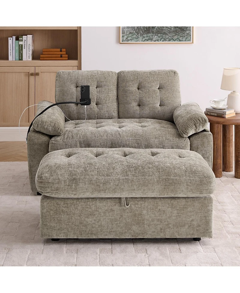 Streamdale Furniture Reclining Sofa with Usb, Ottoman