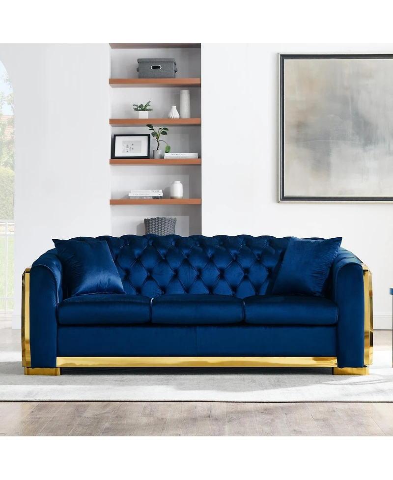 Streamdale Furniture Mid-Century Velvet Couch Set: 3-Seater and Loveseat