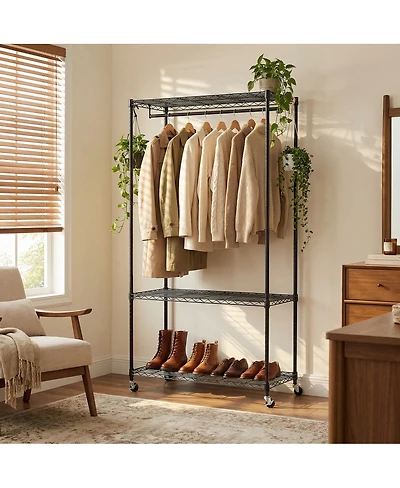 Streamdale Furniture Heavy Duty Rolling Garment Rack and Closet Organizer