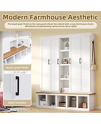 Streamdale Furniture Farmhouse 4-in-1 Hall Tree with Hooks and Bench