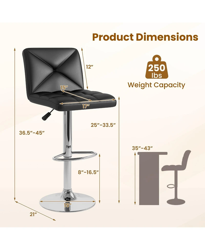 Sugift Pu Leather Bar Stools Set of Two with Back and Adjustable Height