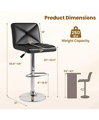 Sugift Pu Leather Bar Stools Set of Two with Back and Adjustable Height