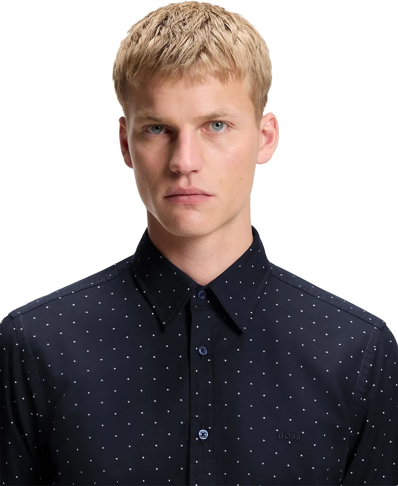 Boss by Hugo Men's Stretch-Cotton Dobby Regular-Fit Dress Shirt
