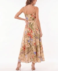 Taylor Women's Sleeveless Belted Floral A-Line Dress