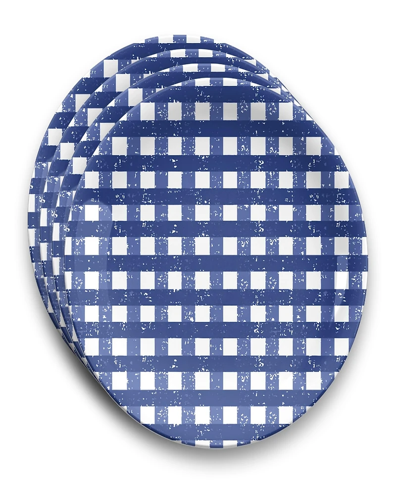 Abode Homewares Homemade Navy Melamine Gingham Dinner Plates, Set of 4