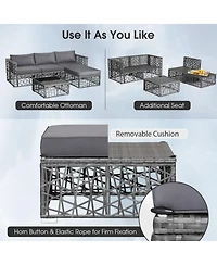 Gouun 5 Piece Outdoor Pe Wicker Sectional Conversation Set with Glass Coffee Table and Ottoman