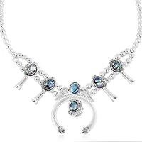 American West Jewelry Sterling Silver Abalone Shell Squash Blossom Necklace