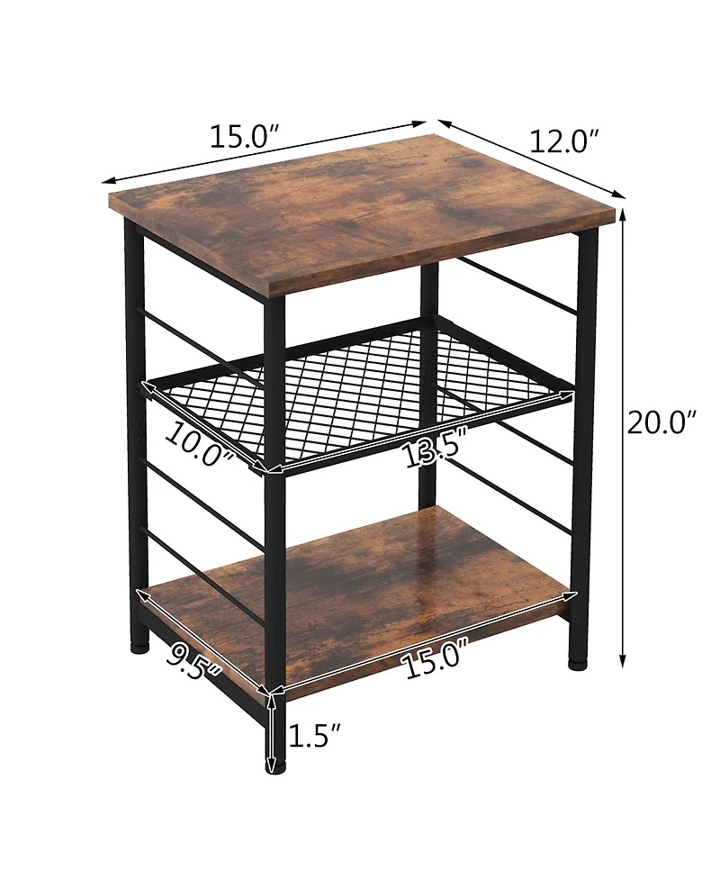 Gymax 3-Tier Side Table Industrial End Table w/ Adjustable Height Metal Mesh Shelf