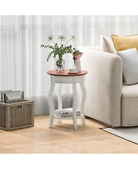 Gymax 2PCS 2-Tier Side Table w/ Storage Wooden Nightstand and Shelf and Solid Rubber Wood Legs
