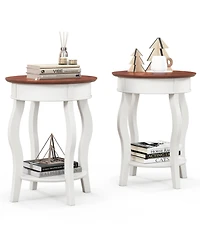 Gymax 2PCS 2-Tier Side Table w/ Storage Wooden Nightstand and Shelf and Solid Rubber Wood Legs